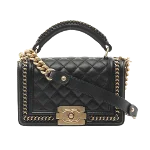 Black Leather Chanel Boy Bags