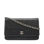 Black Leather Chanel Wallet on Chain