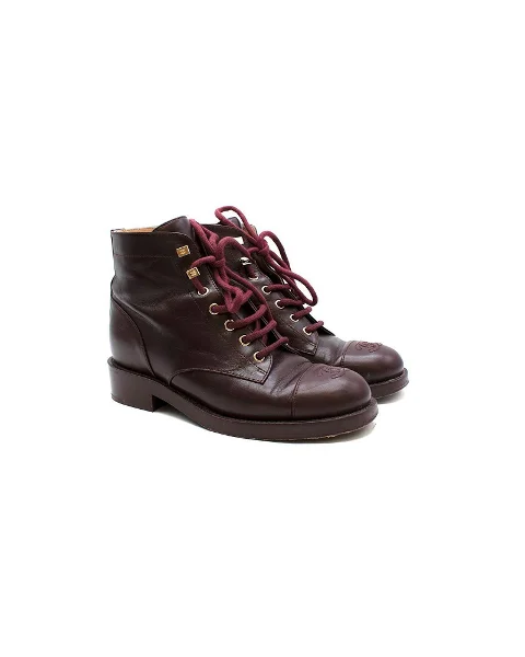 Burgundy Leather Chanel Boots