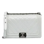 White Leather Chanel Boy Bags