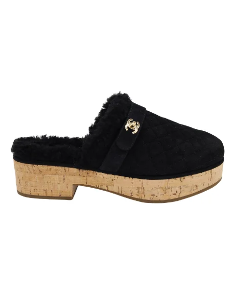 Black Suede Chanel Mules