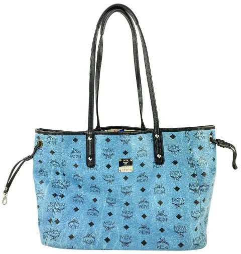 Blue Coated Canvas Mcm Tote