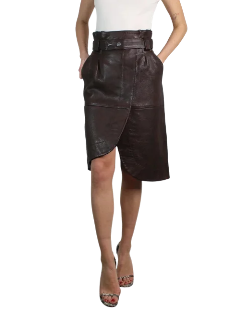Brown Leather Ganni Skirt