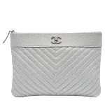 Silver Leather Chanel Pouch