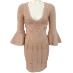 Beige Fabric Hervé Léger Dress