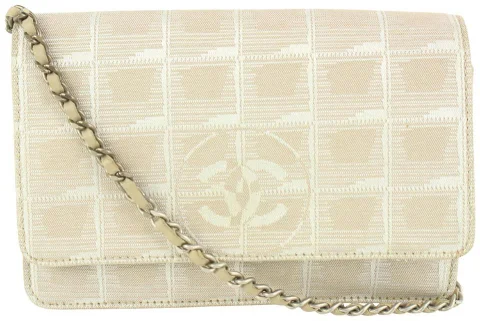 Beige Canvas Chanel Wallet On Chain