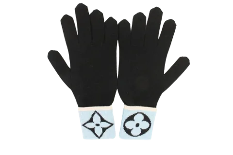 Louis Vuitton Baby Blue X Black Fleur Logo Gloves 49lz414s