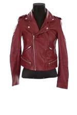 Burgundy Leather Maje Jacket