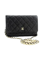 Black Leather Chanel Wallet on Chain