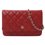 Red Leather Chanel Wallet on Chain