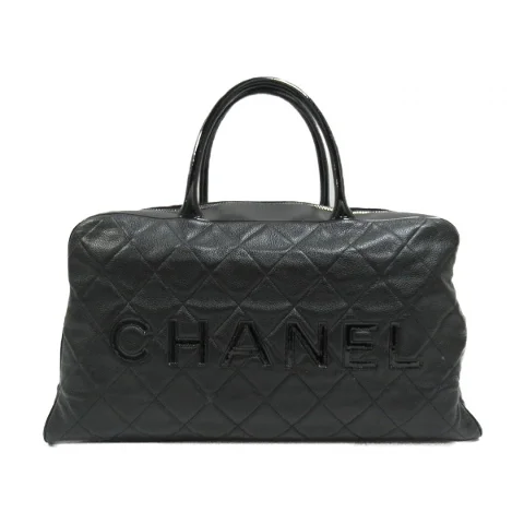 Black Canvas Chanel Boston Bag