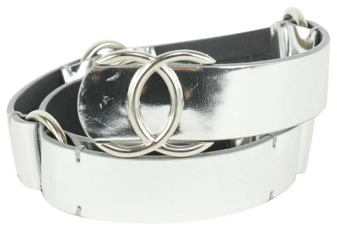 Silver Leather Chanel Belt