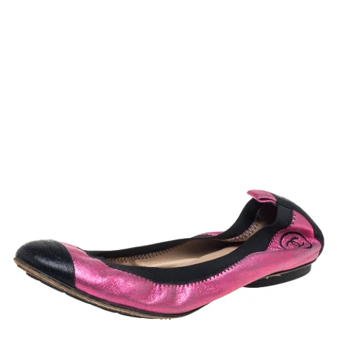 Pink Leather Chanel Flats