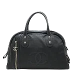 Black Leather Chanel Boston Bag