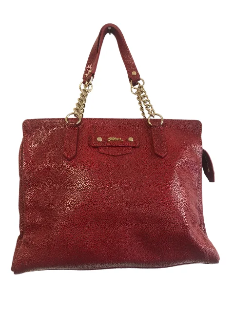 Red Leather Longchamp Tote