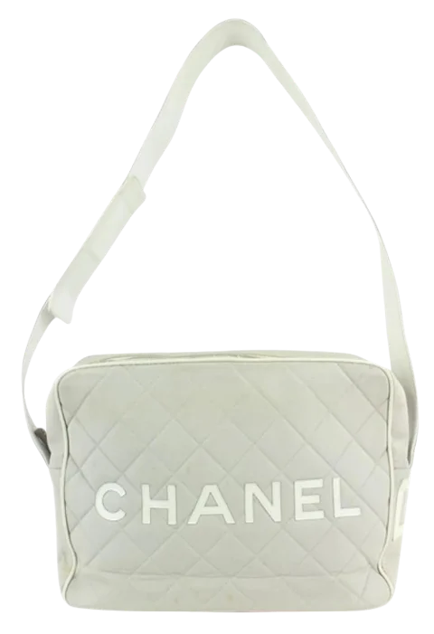Grey Canvas Chanel Shoulder Bag