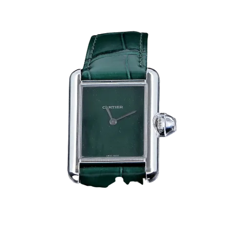 Green Leather Cartier Watch