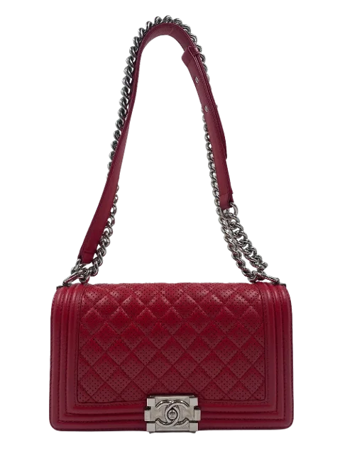 Red Leather Chanel Boy Bags