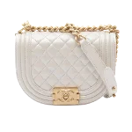 White Leather Chanel Boy Bags