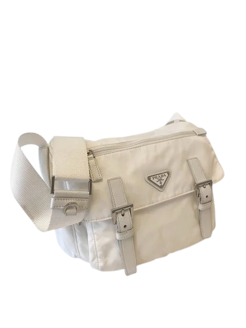 White Fabric Prada Messenger Bag