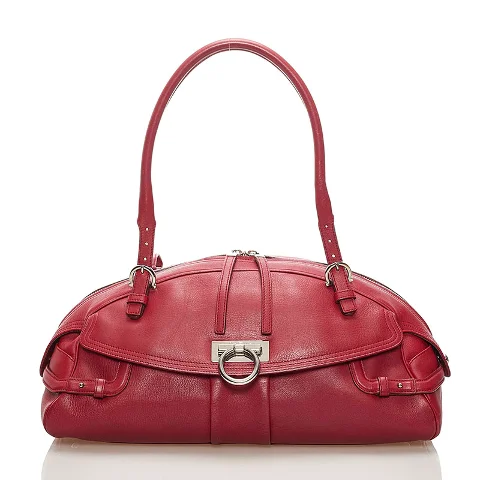Red Leather Salvatore Ferragamo Shoulder Bag