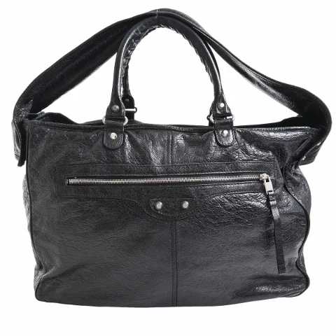 Black Leather Balenciaga Travel Bag