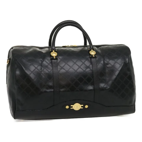 Black Leather Versace Travel Bag