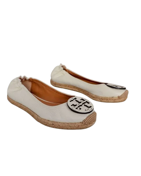 White Leather Tory Burch Flats