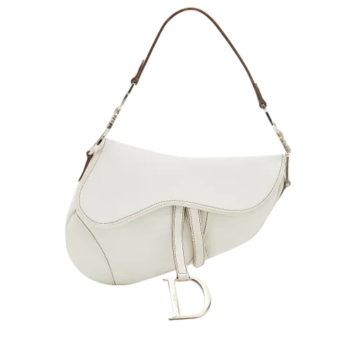 White Leather Dior Saddle Bag
