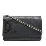 Black Leather Chanel Wallet on Chain