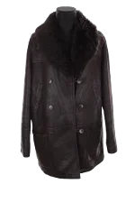 Brown Leather Yves salomon Coat