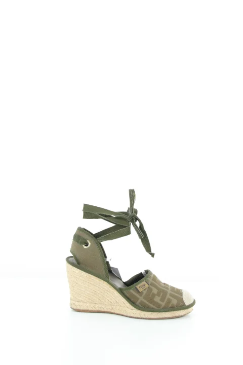 Green Fabric Fendi Sandals