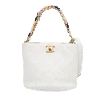 White Leather Chanel Bucket Bag