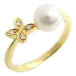 White Yellow Gold Mikimoto Ring