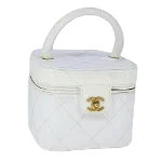 White Leather Chanel Cosmetic Pouch