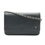 Black Leather Chanel Wallet on Chain