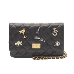 Black Leather Chanel Wallet on Chain