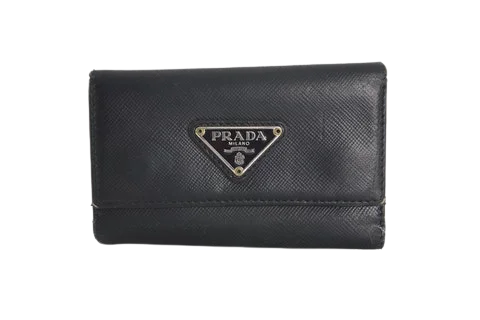 Black Leather Prada Key Holder