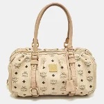 Beige Leather MCM Boston Bag