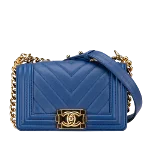 Blue Leather Chanel Boy Bags