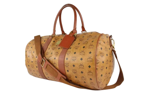 Mcm Cognac Monogram Visetos Boston Duffle Bag With Strap 1025m7