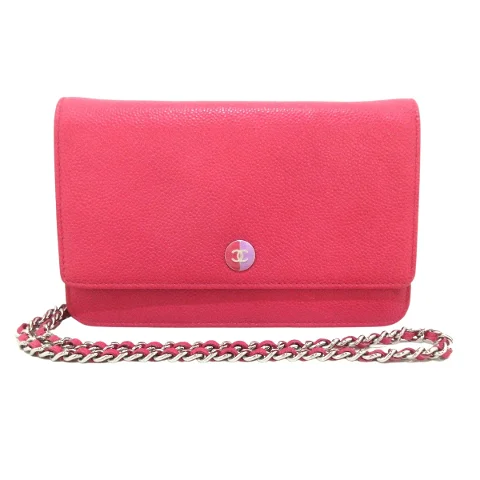 Pink Leather Chanel Wallet On Chain