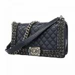 Navy Leather Chanel Boy Bags