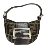 Brown Linen Fendi Baguette Croissant