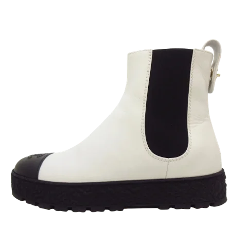 White Leather Chanel Boots