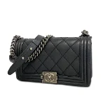 Black Leather Chanel Boy Bags