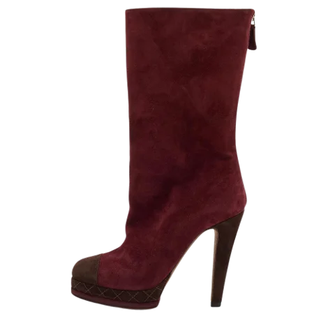 Burgundy Suede Chanel Boots