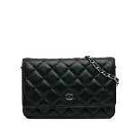 Black Leather Chanel Wallet on Chain