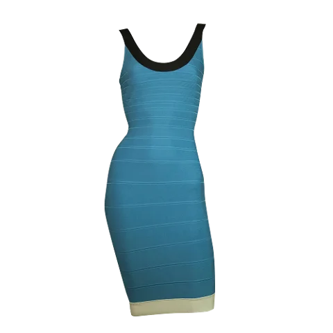 Blue Nylon Hervé Léger Dress