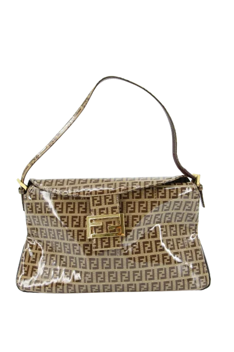 Brown Coated Canvas Fendi Shoulder Bag